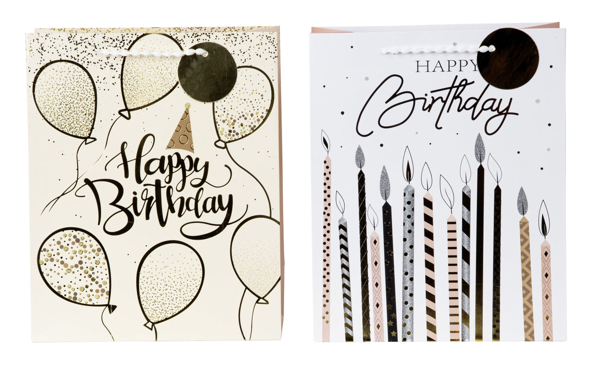 SET OF 2, Gift Bag "Happy Birthday" with Balloons & Candles | Large (32x26x12 cm)
