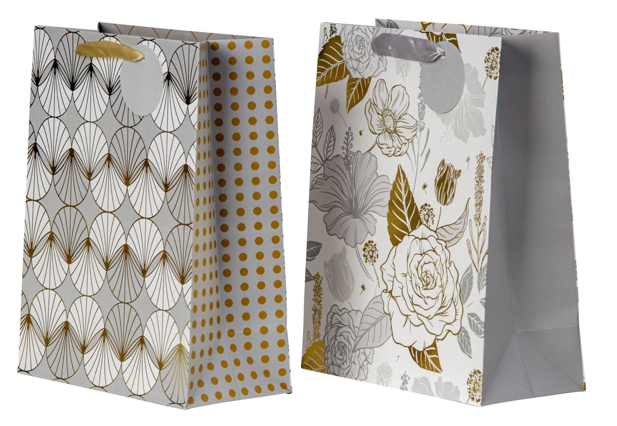 SET OF 2, Gift Bag "Flowers & Patterns", Medium (18x23x10 cm)