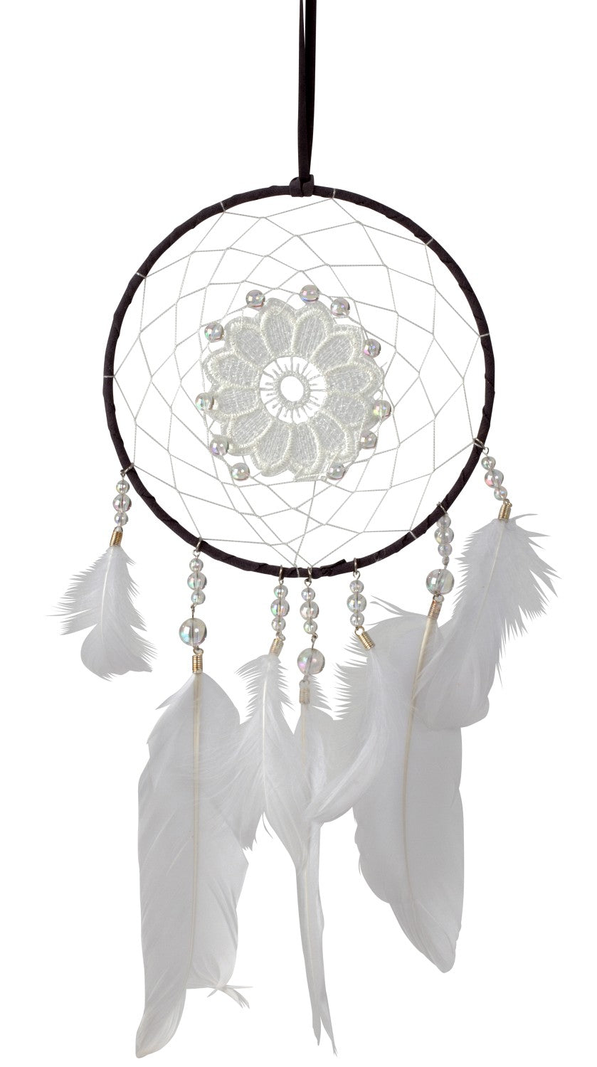Dreamcatcher with glass beads, "Big, white Sky"