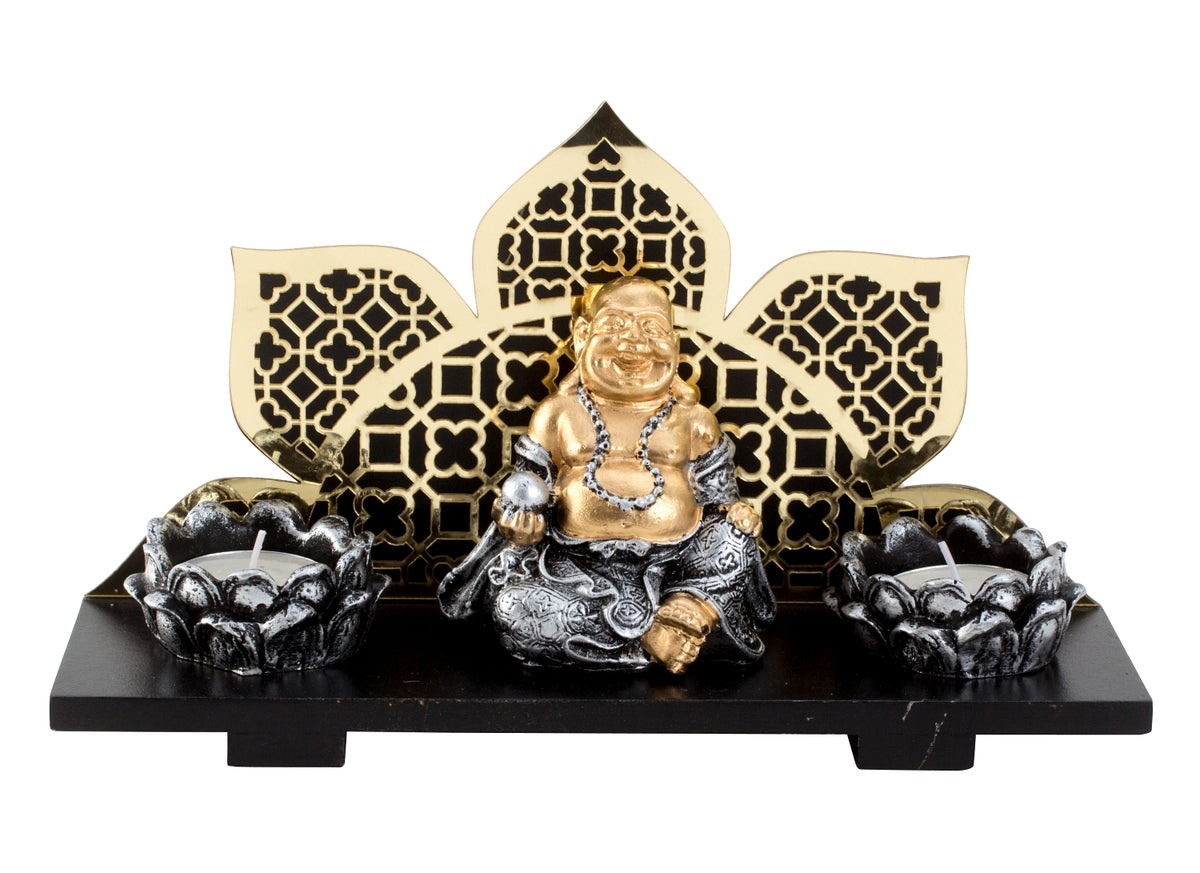 Tealight holder set with Buddha, "I like my place"