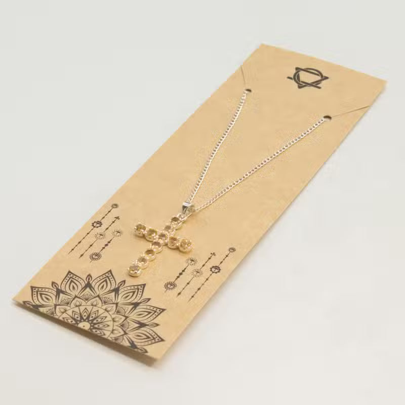 Indian Devotional Pendant - Silver-Plated (45 cm Chain) - Citrine Cross
