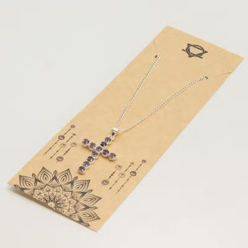 Indian Devotional Pendant - Silver-Plated (45 cm Chain) - Iolite Crucifix