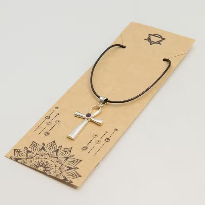 Indian Devotional Pendant - Silver-Plated (45 cm Cord) - Ankh Symbol of Eternal Life