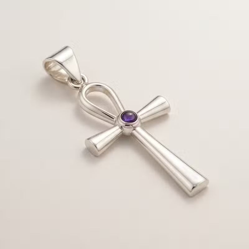 Indian Devotional Pendant - Silver-Plated (45 cm Cord) - Ankh Symbol of Eternal Life