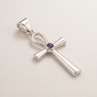 Indian Devotional Pendant - Silver-Plated (45 cm Cord) - Ankh Symbol of Eternal Life