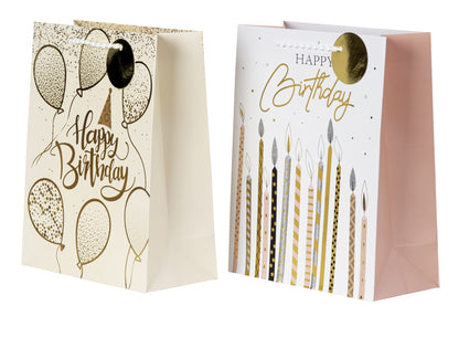 SET OF 2, Gift Bag "Happy Birthday" with Balloons & Candles | Large (32x26x12 cm)