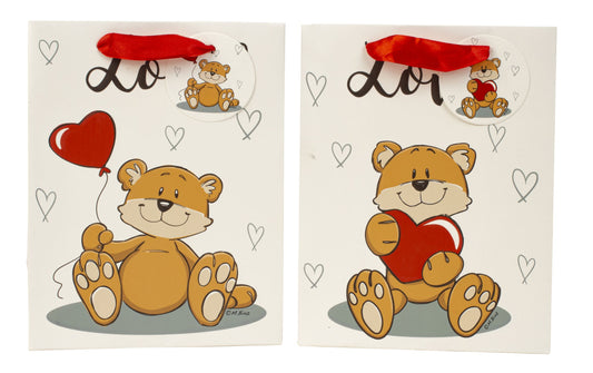 SET OF 2, Gift Bag "Bear with Heart", Large (32x26x12 cm)