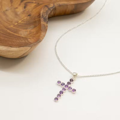 Indian Devotional Pendant - Silver-Plated (45 cm Chain) - Amethyst Crucifix