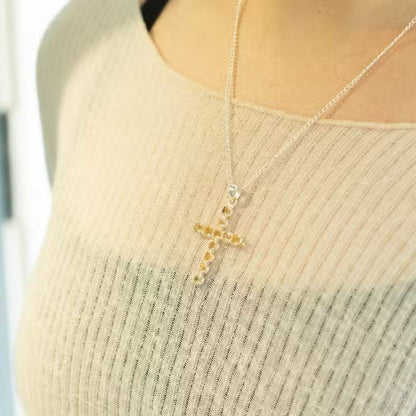 Indian Devotional Pendant - Silver-Plated (45 cm Chain) - Citrine Cross