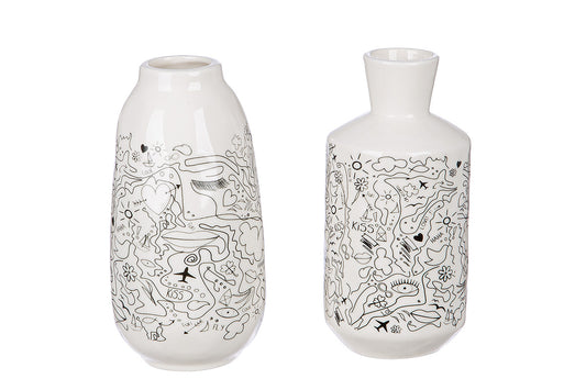SET OF 2, Petite Porcelain Vase "Modern Art" | Single Line Art (15 cm)