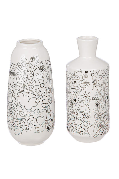 SET OF 2, Fine Porcelain Vase "Modern Art" | Single Line Art (20 cm)