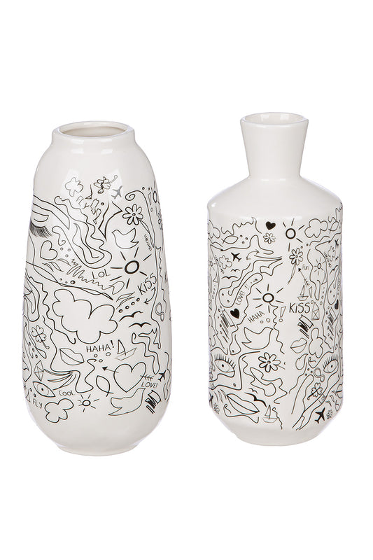 SET OF 2, Fine Porcelain Vase "Modern Art" | Single Line Art (20 cm)