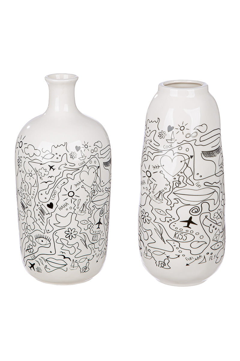 SET OF 2, Porcelain Vase "Modern Art" | Single Line Design (25 cm)