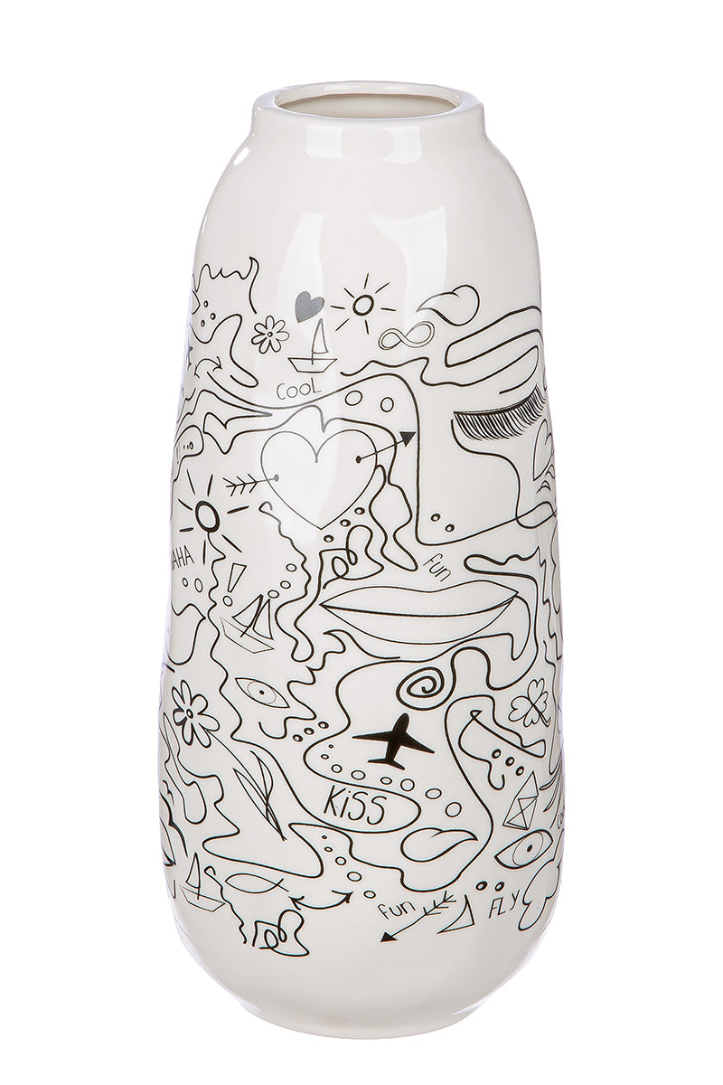 SET OF 2, Porcelain Vase "Modern Art" | Single Line Design (25 cm)