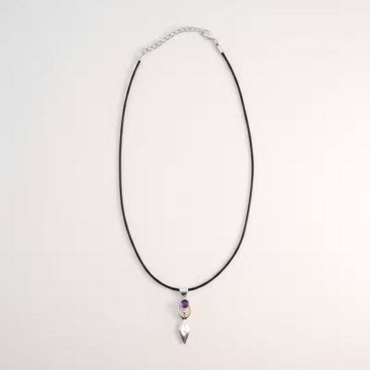 Indian Devotional Pendant - Silver-Plated (45 cm Cord) - Goddess Amethyst