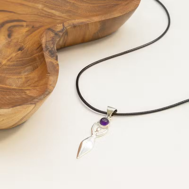 Indian Devotional Pendant - Silver-Plated (45 cm Cord) - Goddess Amethyst