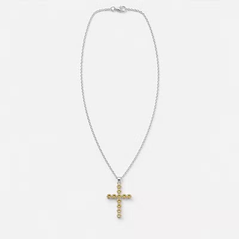 Indian Devotional Pendant - Silver-Plated (45 cm Chain) - Citrine Cross