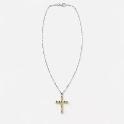 Indian Devotional Pendant - Silver-Plated (45 cm Chain) - Citrine Cross
