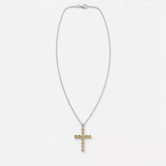 Indian Devotional Pendant - Silver-Plated (45 cm Chain) - Citrine Cross