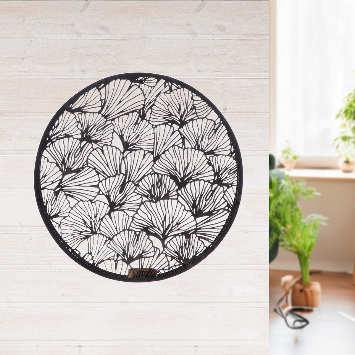 Tealight candle holder, round, "Ginkgo Harmony"