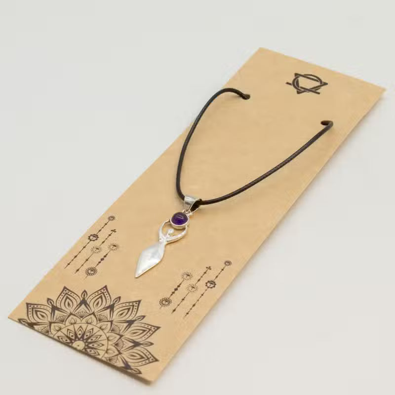 Indian Devotional Pendant - Silver-Plated (45 cm Cord) - Goddess Amethyst