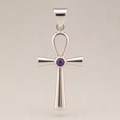 Indian Devotional Pendant - Silver-Plated (45 cm Cord) - Ankh Symbol of Eternal Life