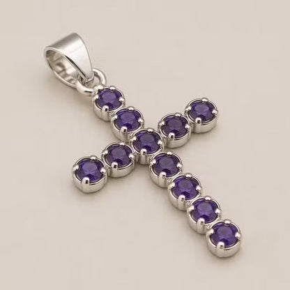 Indian Devotional Pendant - Silver-Plated (45 cm Chain) - Iolite Crucifix