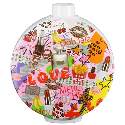 Lidded vase, round, "Love you, Ooh lala"