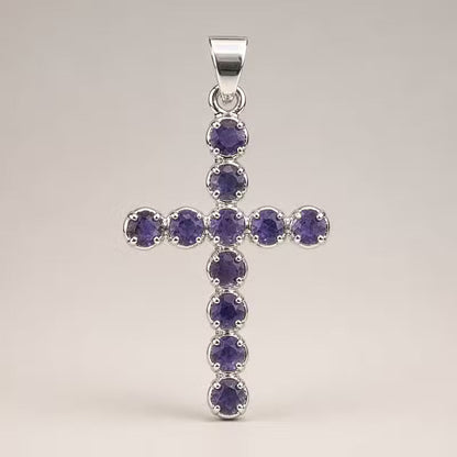 Indian Devotional Pendant - Silver-Plated (45 cm Chain) - Iolite Crucifix