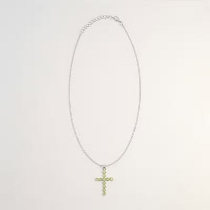 Indian Devotional Pendant - Silver-Plated (45 cm Chain) - Peridot Cross