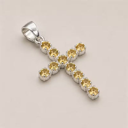 Indian Devotional Pendant - Silver-Plated (45 cm Chain) - Citrine Cross
