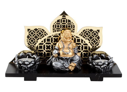Tealight holder set with Buddha, "I like my place"