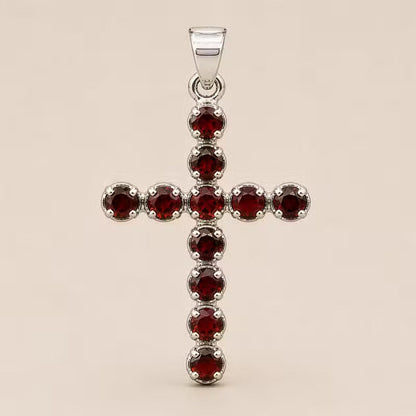 Indian Devotional Pendant - Silver-Plated (45 cm Chain) - Garnet Cross