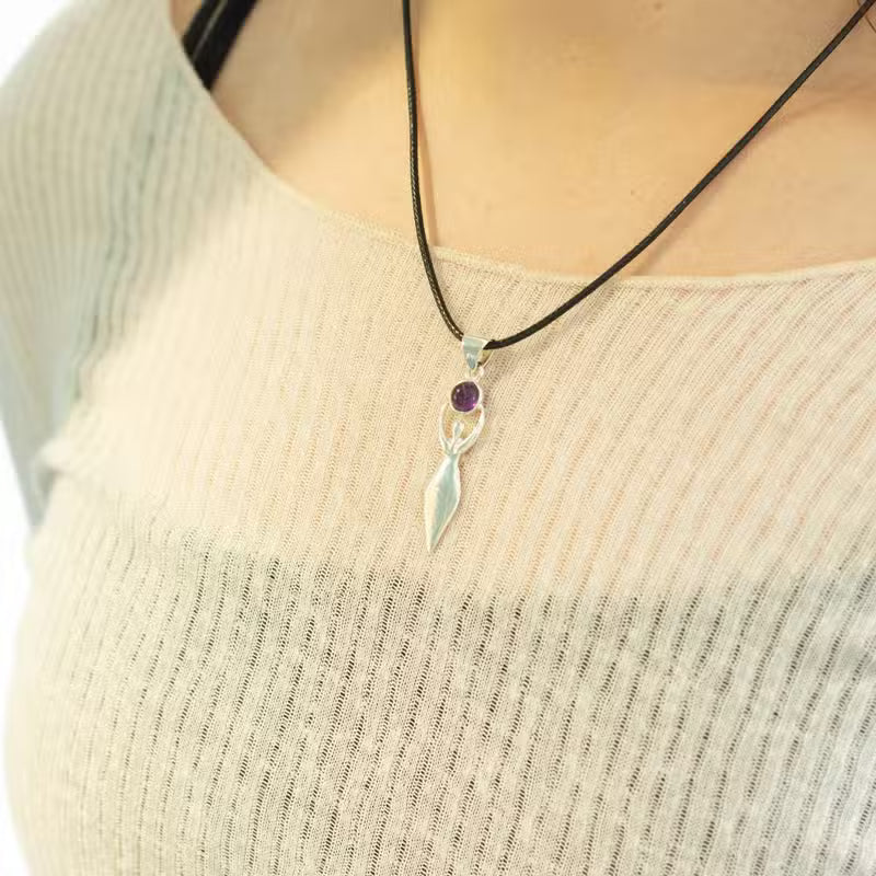 Indian Devotional Pendant - Silver-Plated (45 cm Cord) - Goddess Amethyst