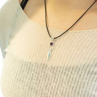 Indian Devotional Pendant - Silver-Plated (45 cm Cord) - Goddess Amethyst