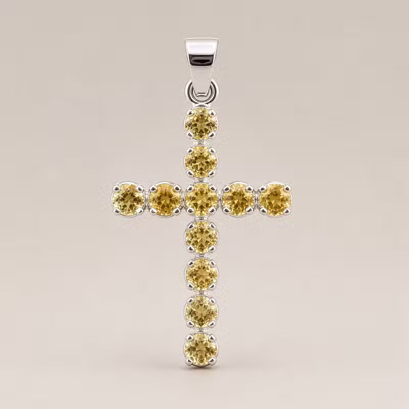 Indian Devotional Pendant - Silver-Plated (45 cm Chain) - Citrine Cross