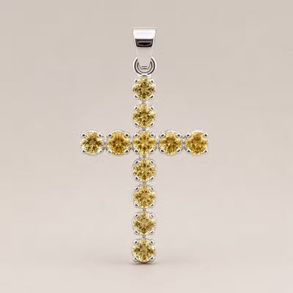 Indian Devotional Pendant - Silver-Plated (45 cm Chain) - Citrine Cross