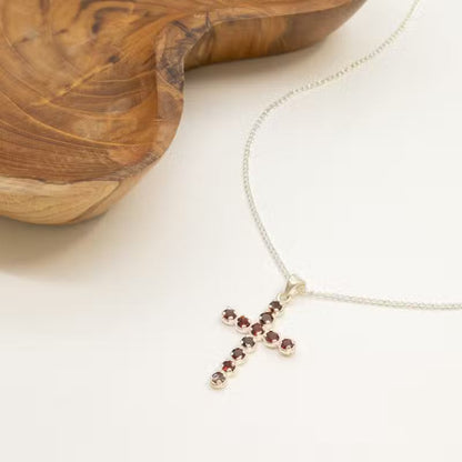 Indian Devotional Pendant - Silver-Plated (45 cm Chain) - Garnet Cross