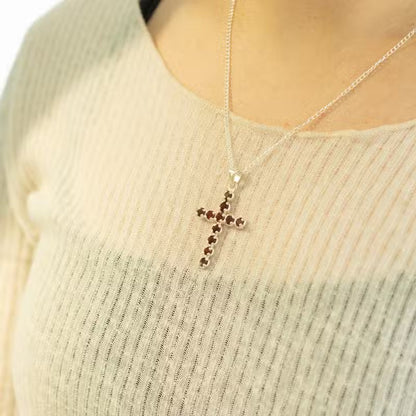 Indian Devotional Pendant - Silver-Plated (45 cm Chain) - Garnet Cross