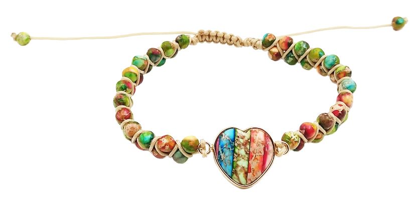 Gemstone Heart Bracelet,  Handcrafted & Adjustable