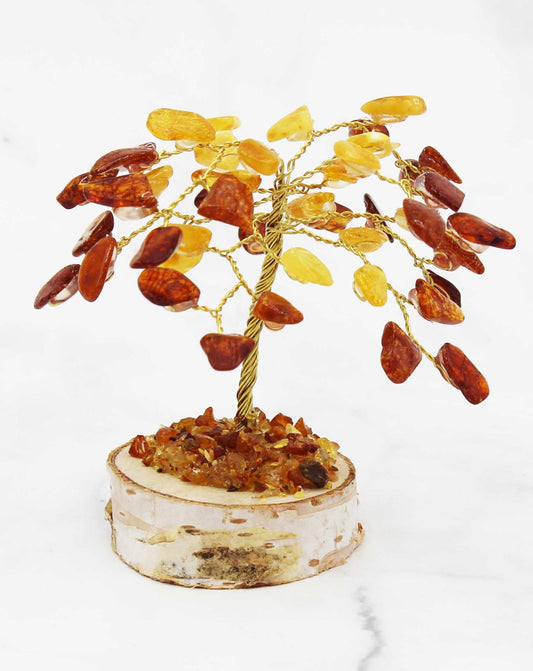 Handmade Amber Tree, H: 8-9 cm, 45 stones