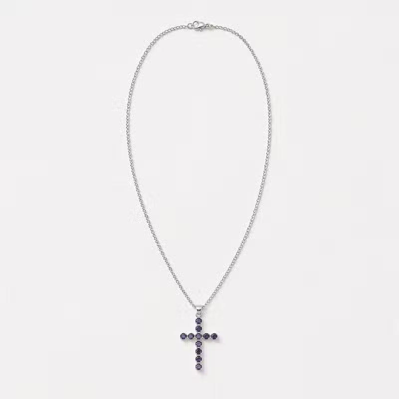 Indian Devotional Pendant - Silver-Plated (45 cm Chain) - Iolite Crucifix