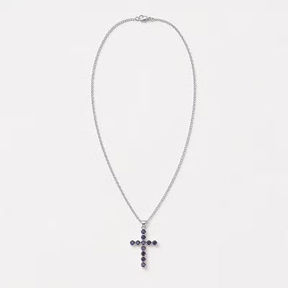 Indian Devotional Pendant - Silver-Plated (45 cm Chain) - Iolite Crucifix