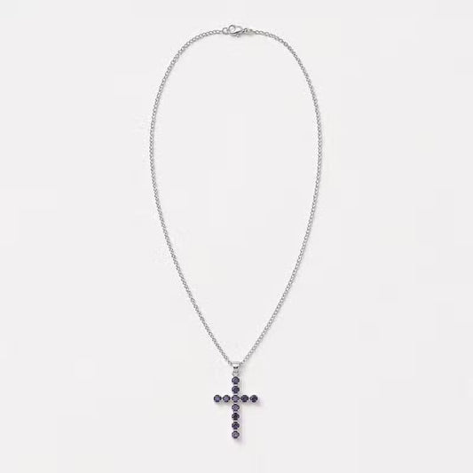 Indian Devotional Pendant - Silver-Plated (45 cm Chain) - Iolite Crucifix