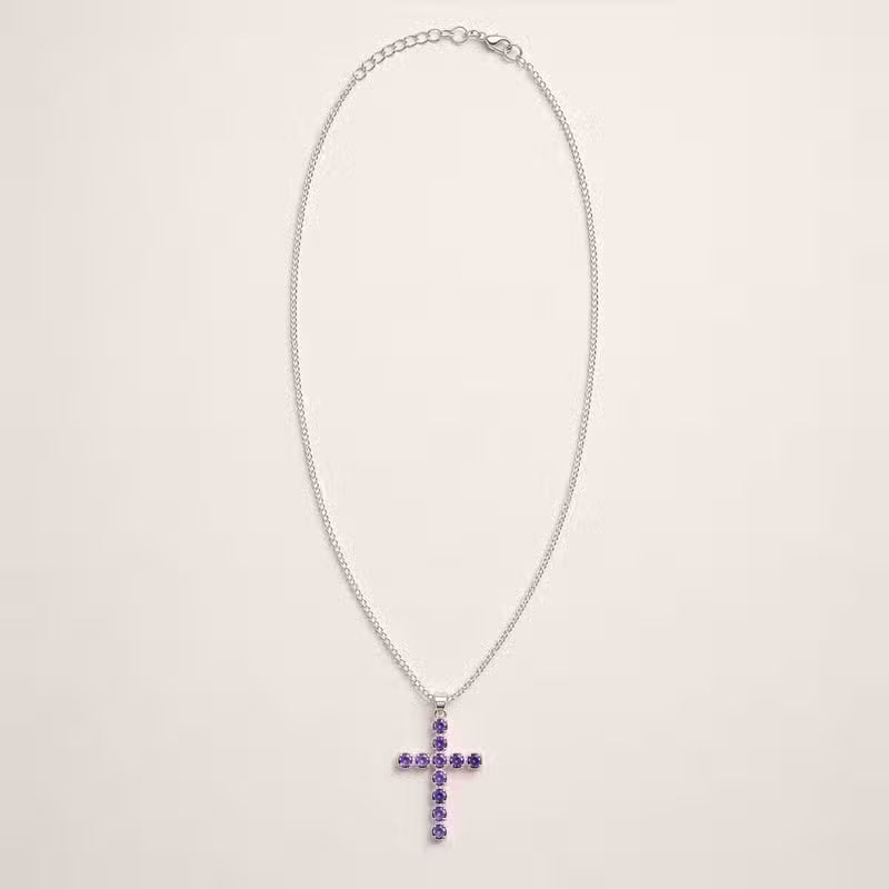 Indian Devotional Pendant - Silver-Plated (45 cm Chain) - Amethyst Crucifix