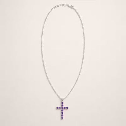 Indian Devotional Pendant - Silver-Plated (45 cm Chain) - Amethyst Crucifix