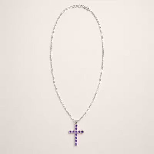 Indian Devotional Pendant - Silver-Plated (45 cm Chain) - Amethyst Crucifix