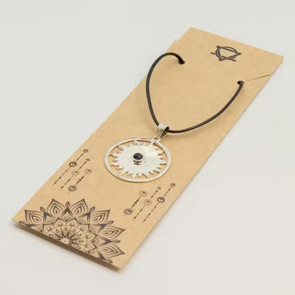 Indian Devotional Pendant - Silver-Plated (45 cm Cord) - Sun Prayer Amethyst