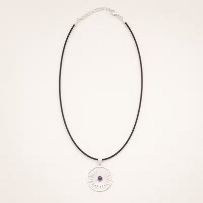 Indian Devotional Pendant - Silver-Plated (45 cm Cord) - Sun Prayer Amethyst