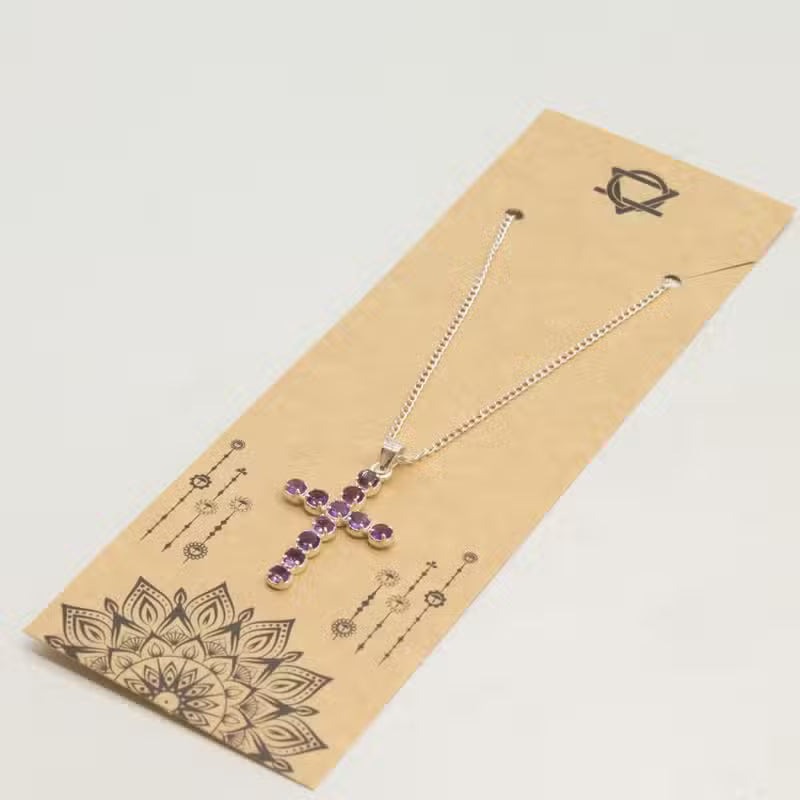 Indian Devotional Pendant - Silver-Plated (45 cm Chain) - Amethyst Crucifix